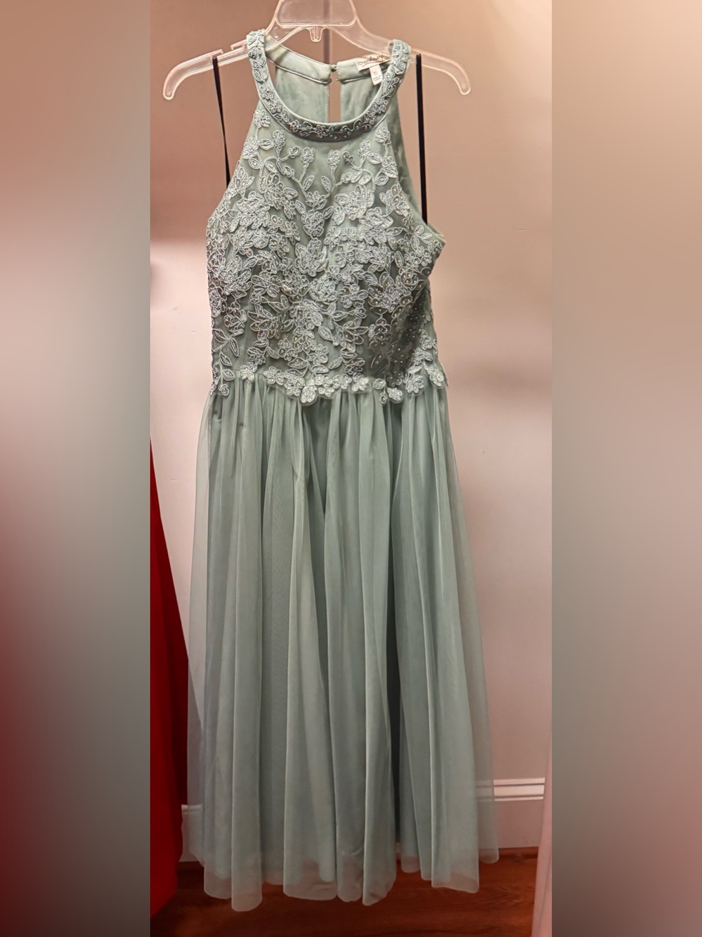 Xtraordinary Sage Green Floral Lace Tulle Dress for Girls